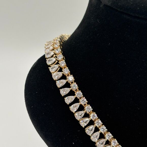 Melinda Maria | Stunning Simulated Diamond Gold Plated Princess Tennis Necklace - Picture 6 of 10